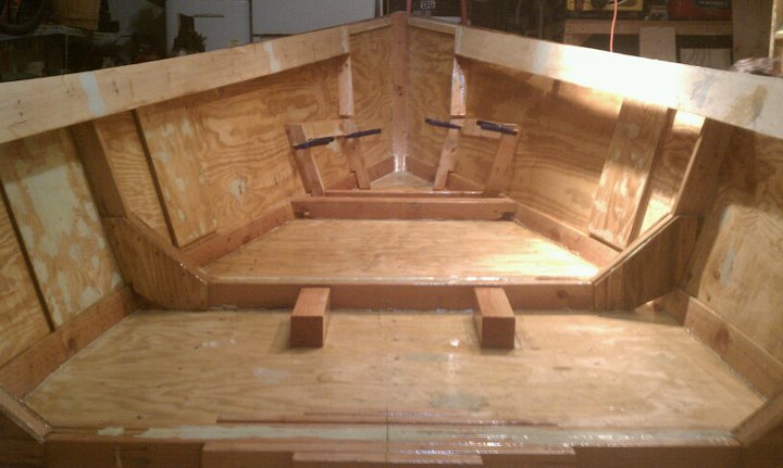 Interior framing of a Lady Bug skiff under construction